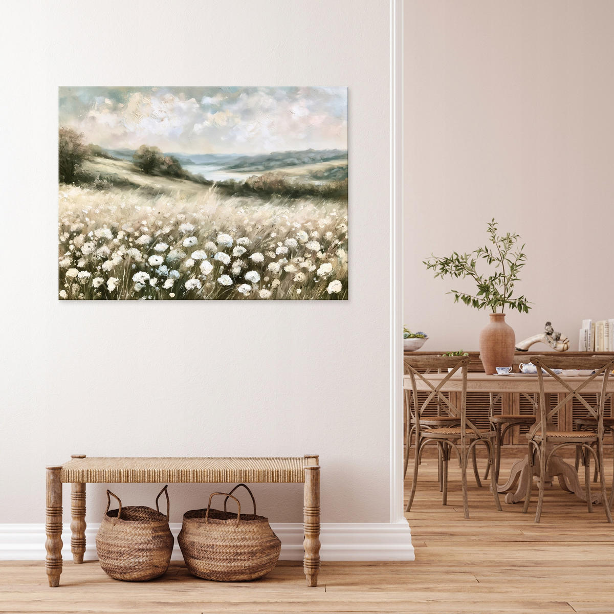 WANDBILD Blumen Wiese Natur Beige XXL 100x70 cm - Multicolor, Holzwerkstoff (100/70cm) - Wallarena