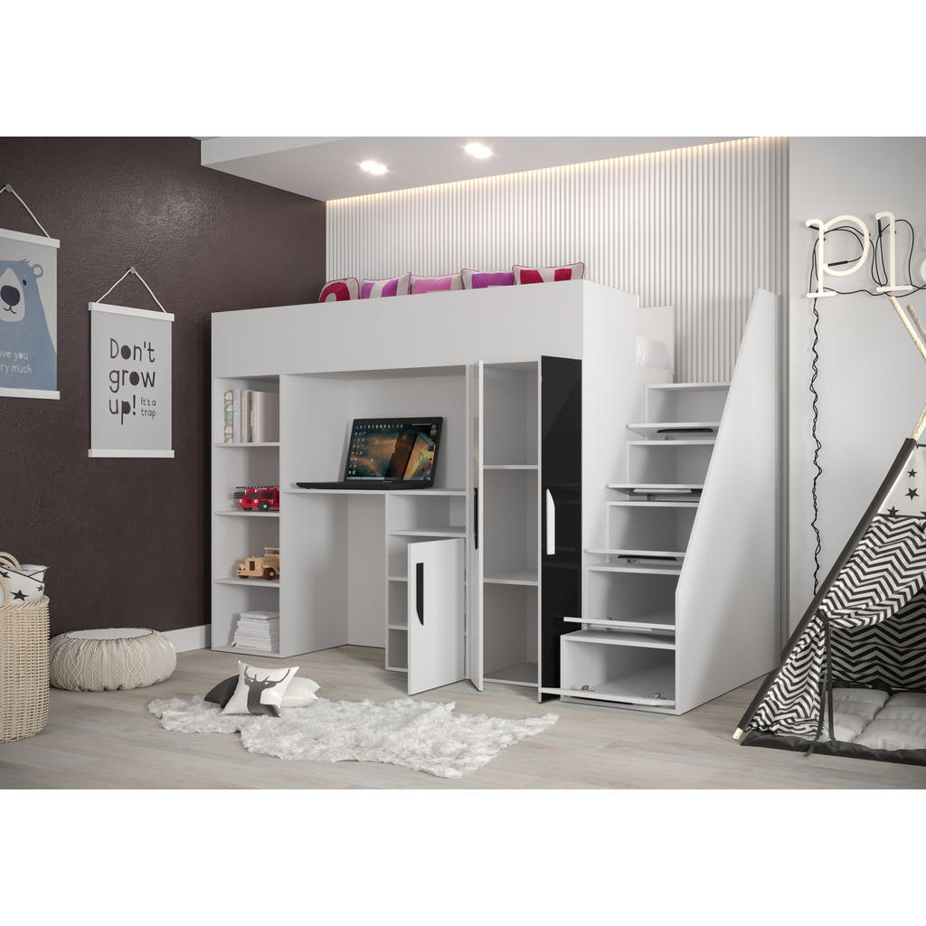 Thumbnail - Abiks Möbel Hochbett, Weiß, Türkis, Holz, Nachbildung, 7 Fächer, 90x200 cm, Kinder- & Jugendzimmer, Kindermöbel, Kinderb...