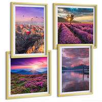 BILDER SET 4er Set - 50x50 cm & 40x60 cm Goldrahmen - Sonnenuntergang auf Lavendelfeldern - Goldfarben, Kunststoff (50/50cm) - TULUP