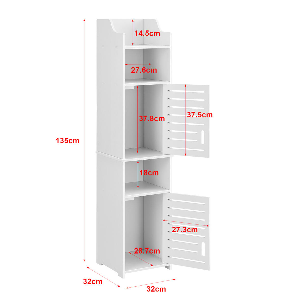 HOCHSCHRANK Mora - Weiß, Kunststoff (32/135/32cm) - [en.casa]