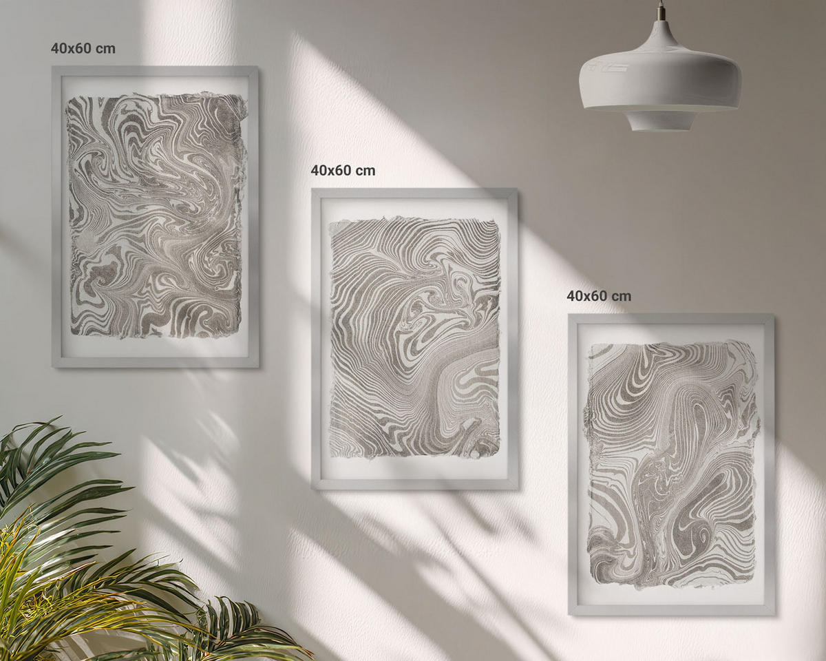BILDER SET 3er Set - 40x60 cm Silberner Rahmen - Moderne Formen Malerei - Silberfarben, Kunststoff (40/60cm) - TULUP