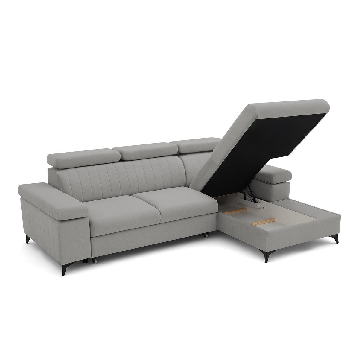 ECKSOFA FELIX L Rechts mit Schlaffunktion Velours Grau - Schwarz/Grau, Holz/Textil (176/257cm) - Muffo