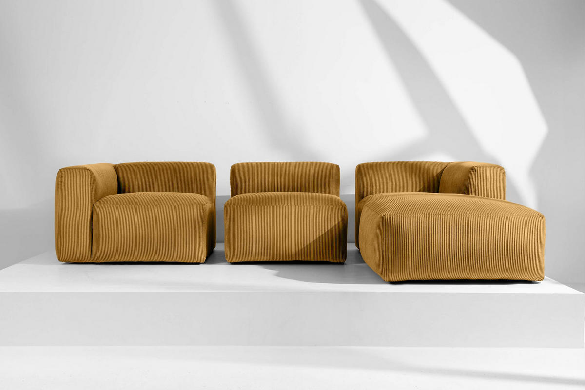 ECKMODULSOFA-RECHTS BUFFO mit extrem weicher und bequemer Sitzfläche, Kordstoff, gelb - Gelb, Textil (297/180cm) - KONSIMO®