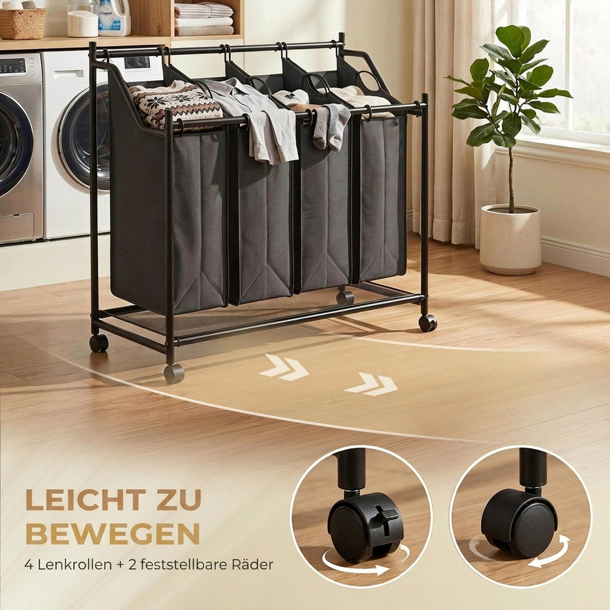 WÄSCHESAMMLER 4er Set Stahl Polyestergewebe Schwarz - Schwarz, Kunststoff/Textil (38/82/86cm) - HOMCOM