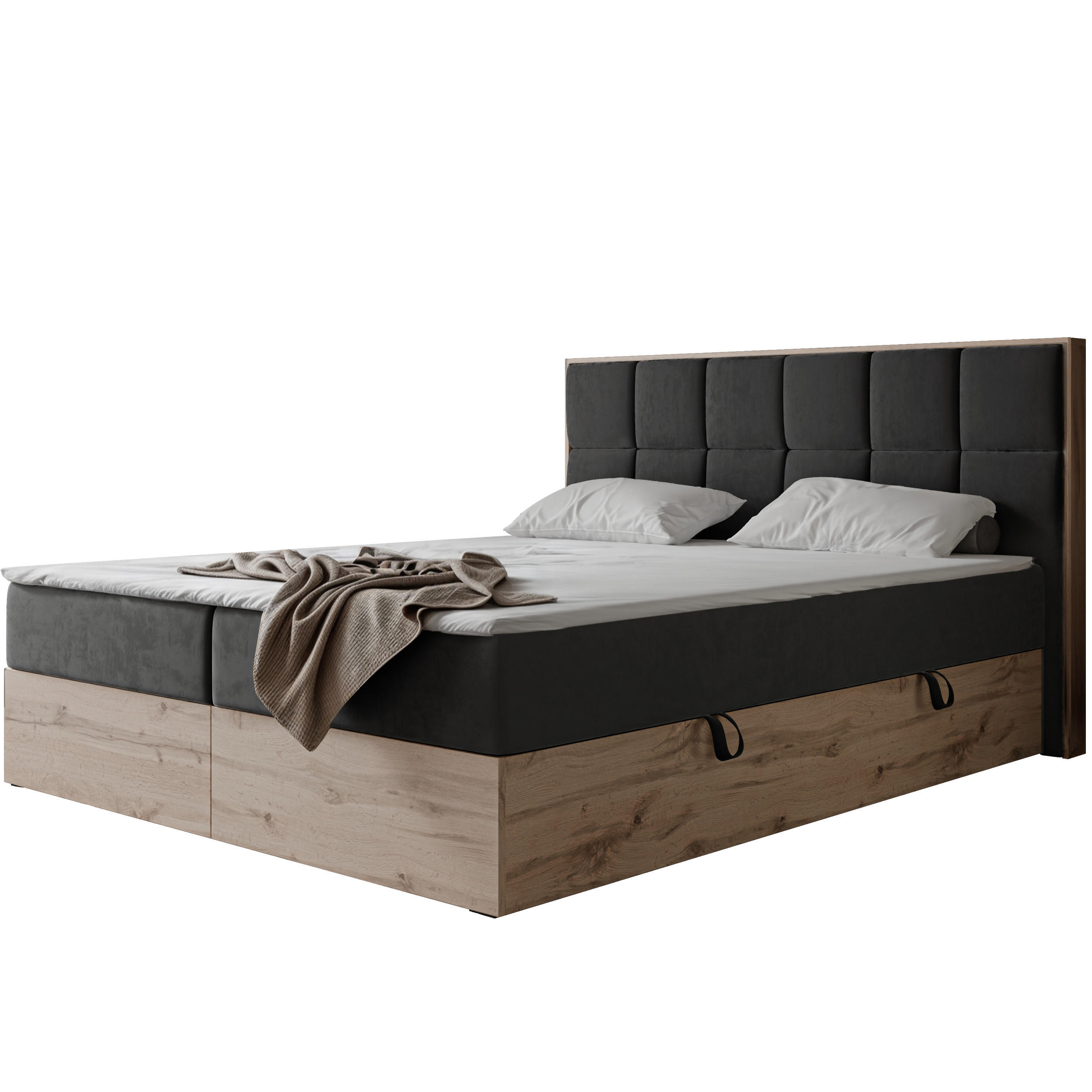 BOXBETT LAVIO II 200/200 cm, in Grau, mit Matratze und Topper - Grau, Holzwerkstoff/Textil (200/200cm) - Idohome