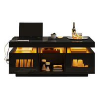 COUCHTISCH 100x50cm Schwarz Hochglanz LED App 2 USB Steckdose Schrank - Schwarz, Holz (109.86/59.06/15.24cm) - FLIEKS
