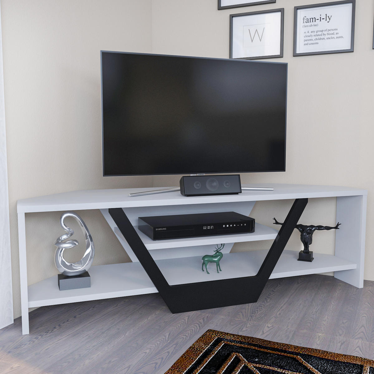 TV-ELEMENT Sares Weiß Schwarz - Schwarz/Weiß, Holzwerkstoff (135/36.8/120cm) - Decorotika