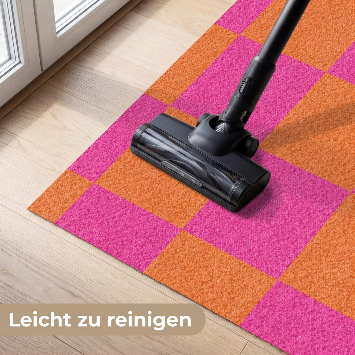 FUSSMATTE Schachbrettmuster - Orange - Rosa - Blöcke Schmutzfangmatte 150x90 cm - Pink, Kunststoff (150/90cm) - MuchoWow