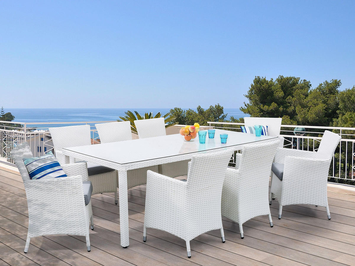 GARTENSESSEL 2er-Set PE Rattan weiß Italy - Weiß, Kunststoff (46/86/60cm) - Beliani