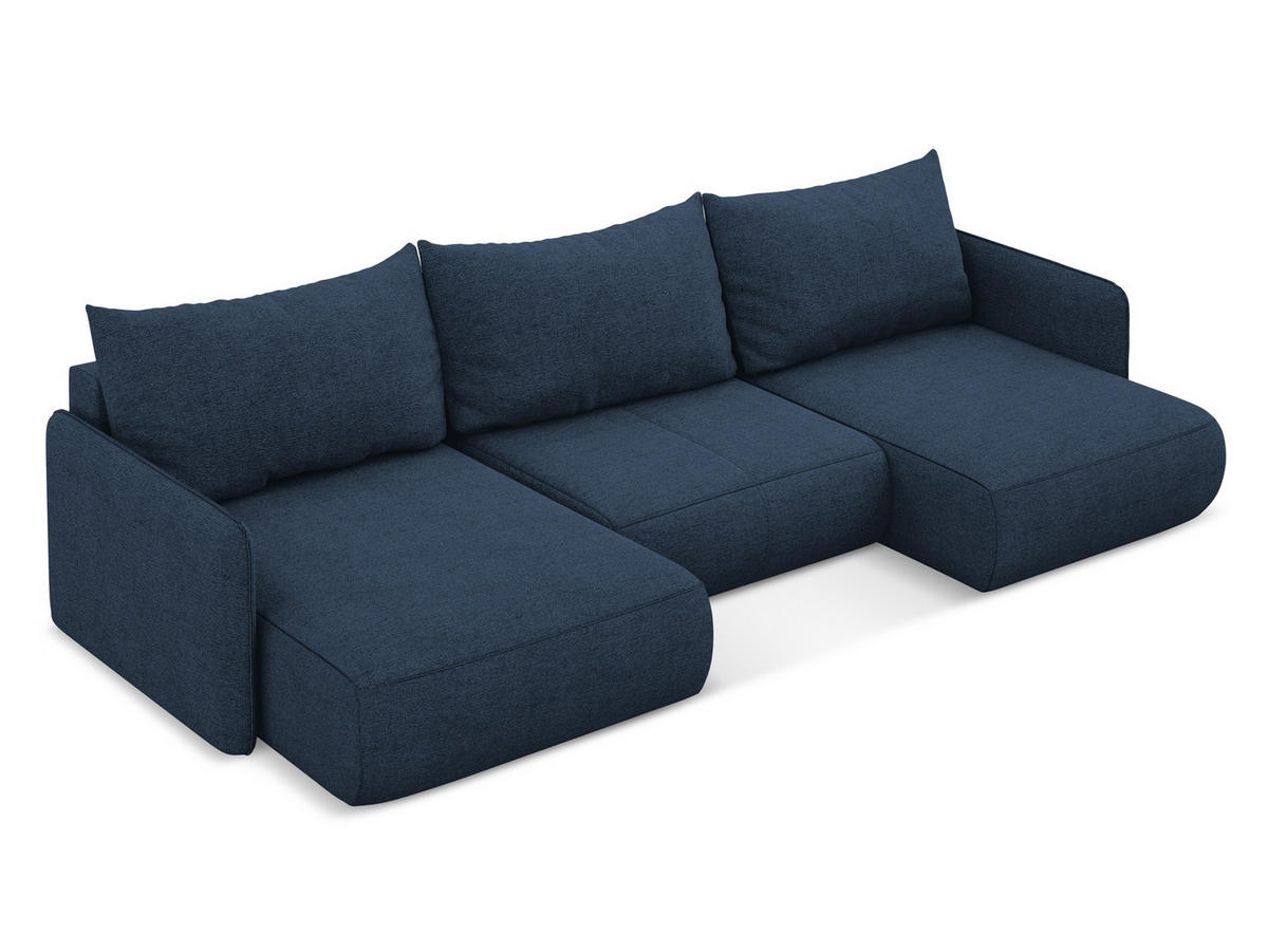 WOHNLANDSCHAFT Chenille Stoff Blau - Blau/Schwarz, Kunststoff/Textil (290/86/148cm) - Makamii