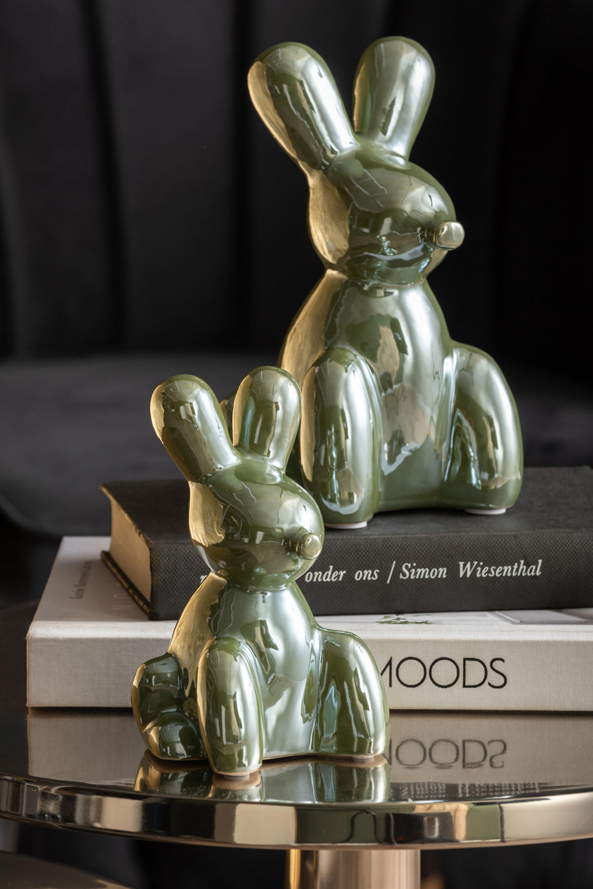 SKULPTUR Balloon Bunny 12.7/11.5/20 cm - Grün, Keramik (11.5/20/12.7cm) - Present Time