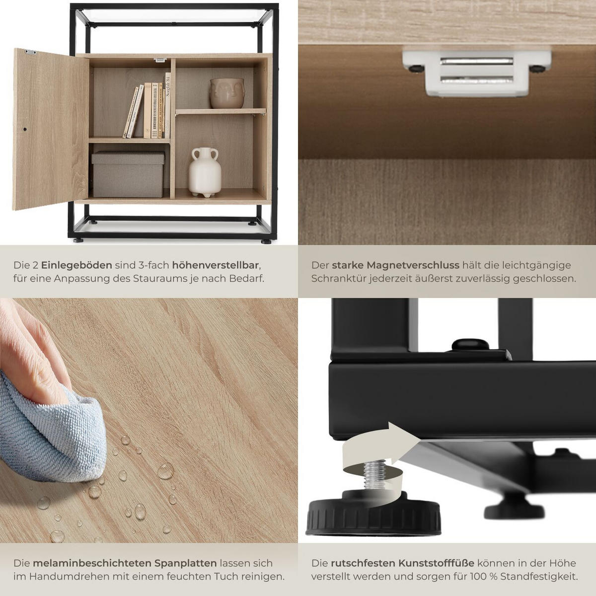 KOMMODE Conventry, 70 x 38 x 80,5 cm, Industrial Holz hell, Eiche Sonoma - Naturfarben, Holzwerkstoff (70/38/80.5cm) - tectake