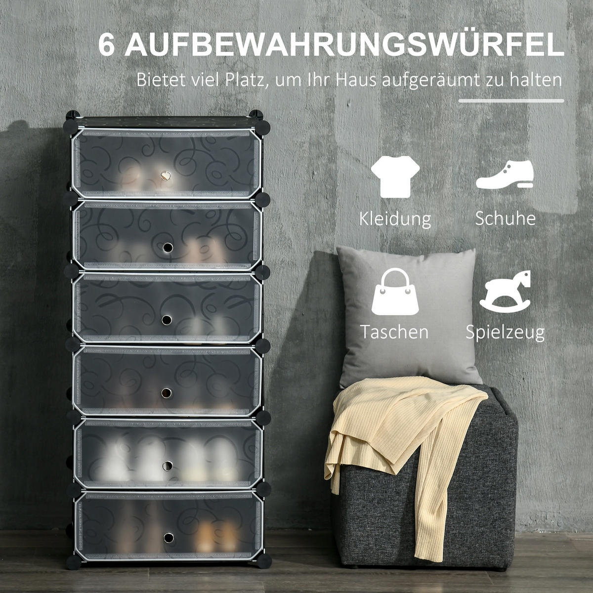 SCHUHREGAL, Kunststoff, Schwarz+Weiß - Multicolor, Kunststoff (36.5/108/49cm) - HOMCOM