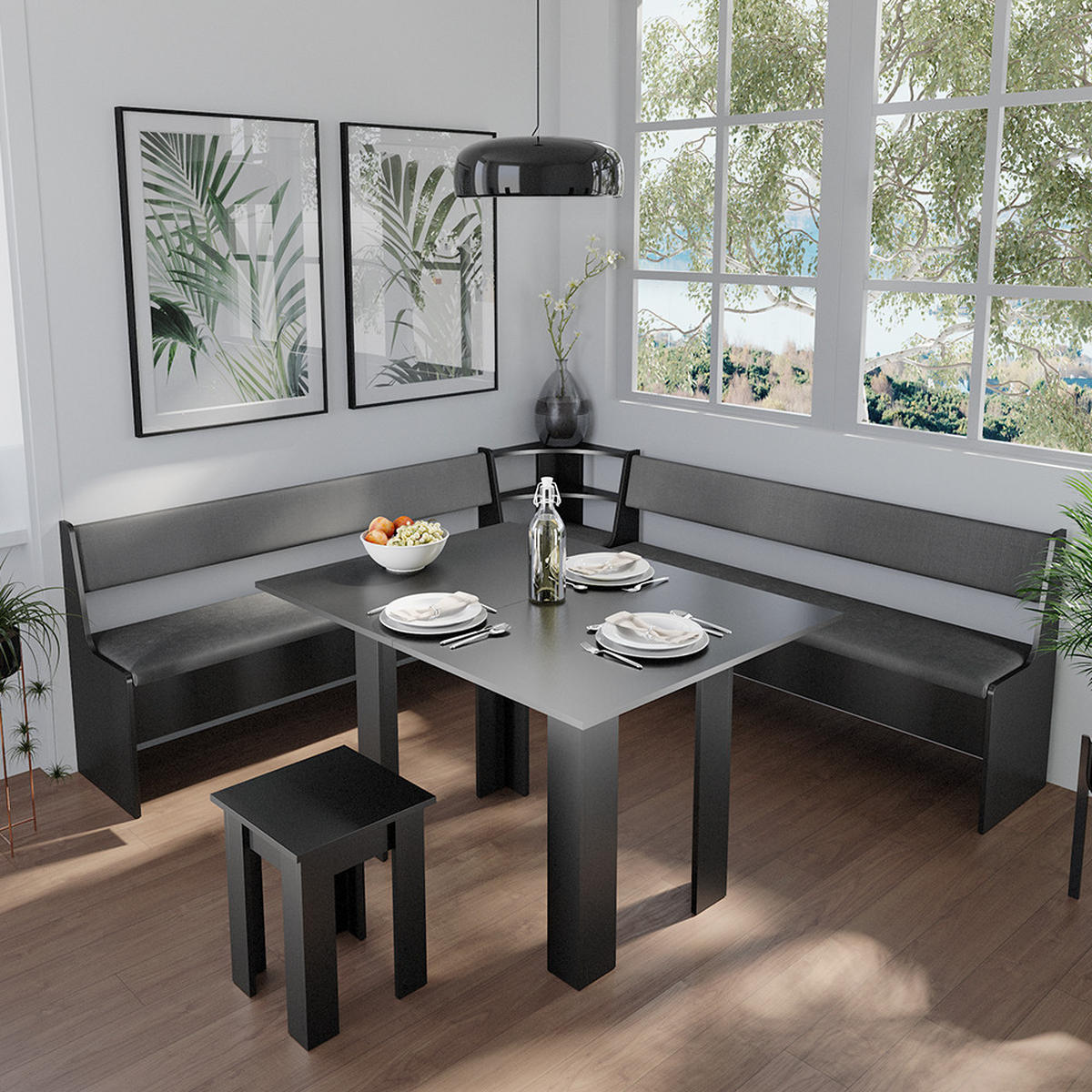 ESSZIMMER-BANK Roman Schwarz 166.6 x 41.5 cm - Schwarz, Holzwerkstoff (41.5/80/166.6cm) - Vicco