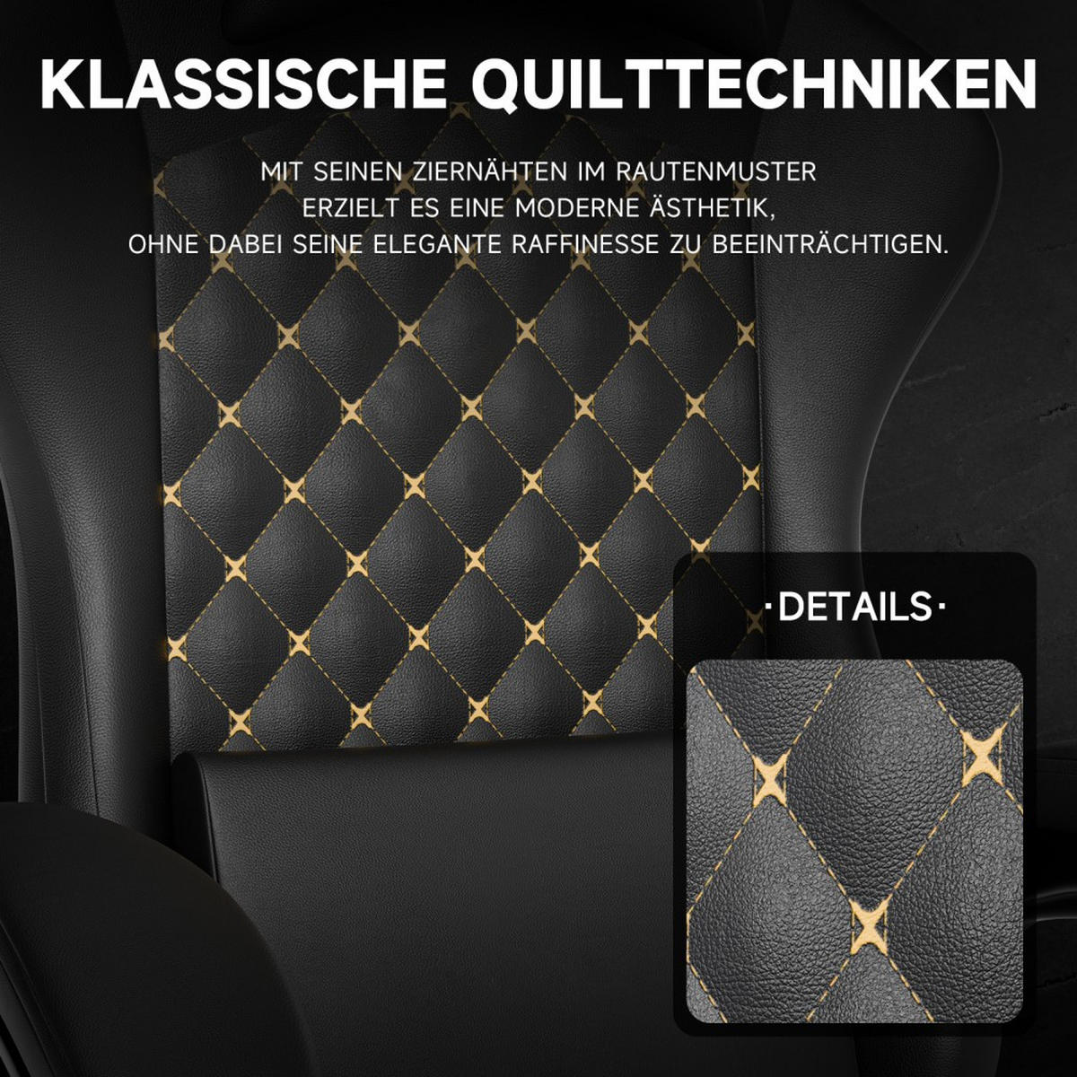 GAMINGSTUHL Bürostuhl Massage Fußstütze ergonomisch 150 kg Schwarz - Schwarz, Leder (63/120.5/58.5cm)