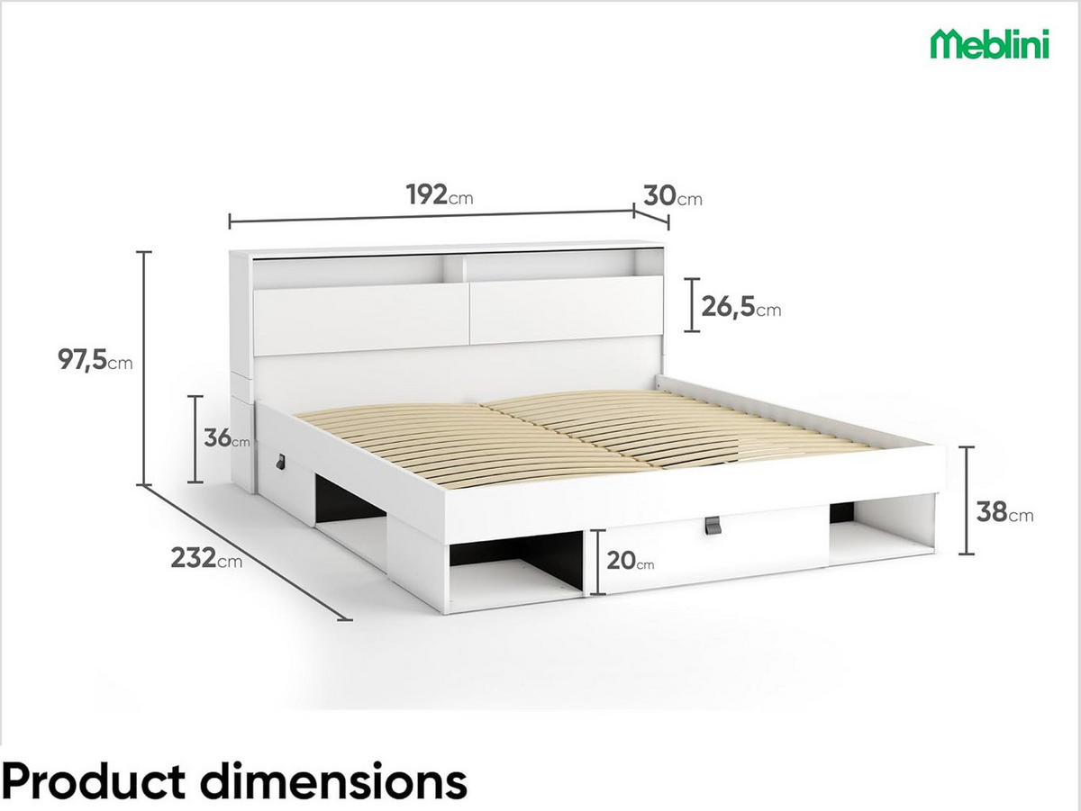 FUNKTIONSBETT SMARTEE - Schwarz/Weiß, Leder/Holzwerkstoff (180/200cm) - Meblini