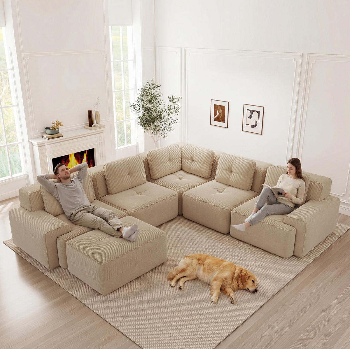ECKSOFA modular Beige Cordstoff - Beige, Kunststoff (295/295cm) - Meubliv