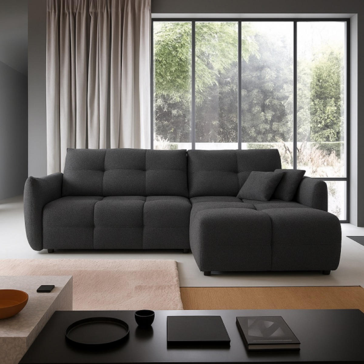 ECKSOFA Grafit BOSE Mit Schlaffunktion Rechts - Graphitfarben, Textil (177/257cm) - Sepro Meble