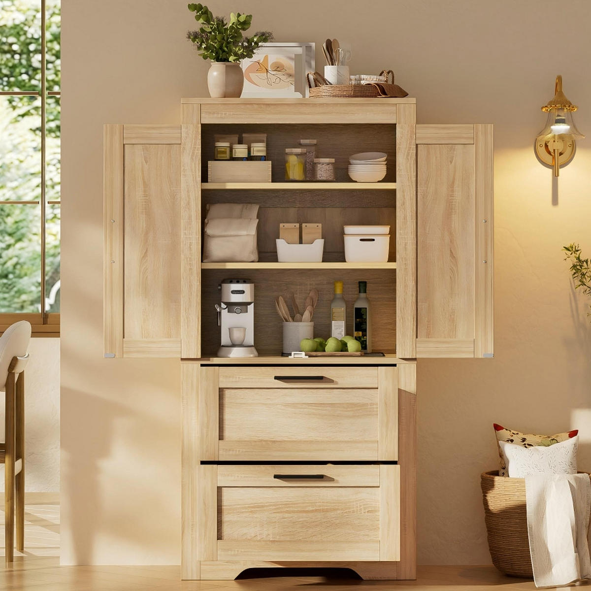 KÜCHENINSEL Küchenschrank Landhausstil, SCHEUNENTÜR DESIGN, mit 2 Schubladen, Naturholzfarbe, 60/128/30 cm - Naturfarben, Kunststoff (30/128/60cm) - Rolipo