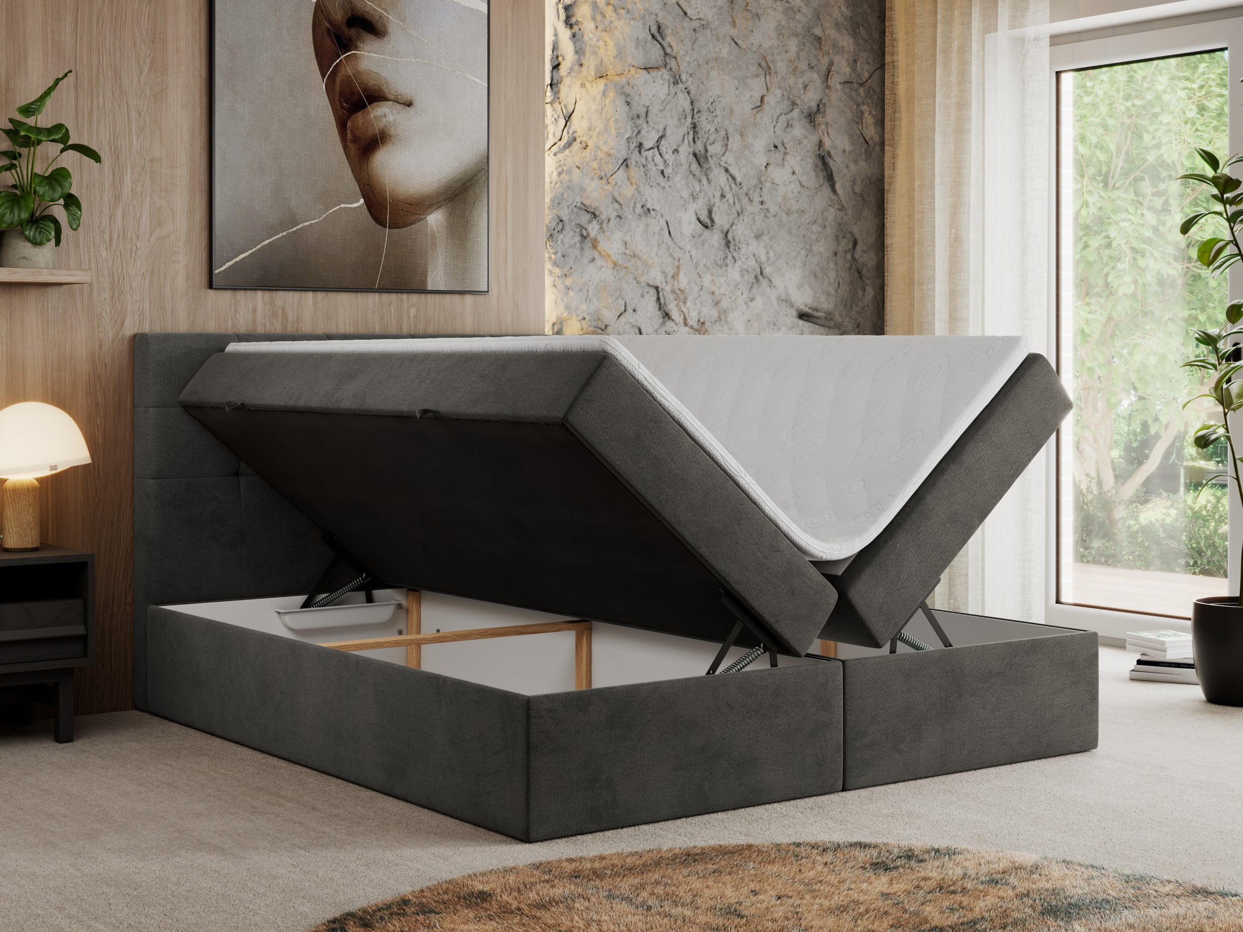 Thumbnail - MKS Boxbett, Grau, Textil, 1-Sitzer, H4, Rechteckig, 140x200 cm, Schlafzimmer, Betten, Boxspringbetten