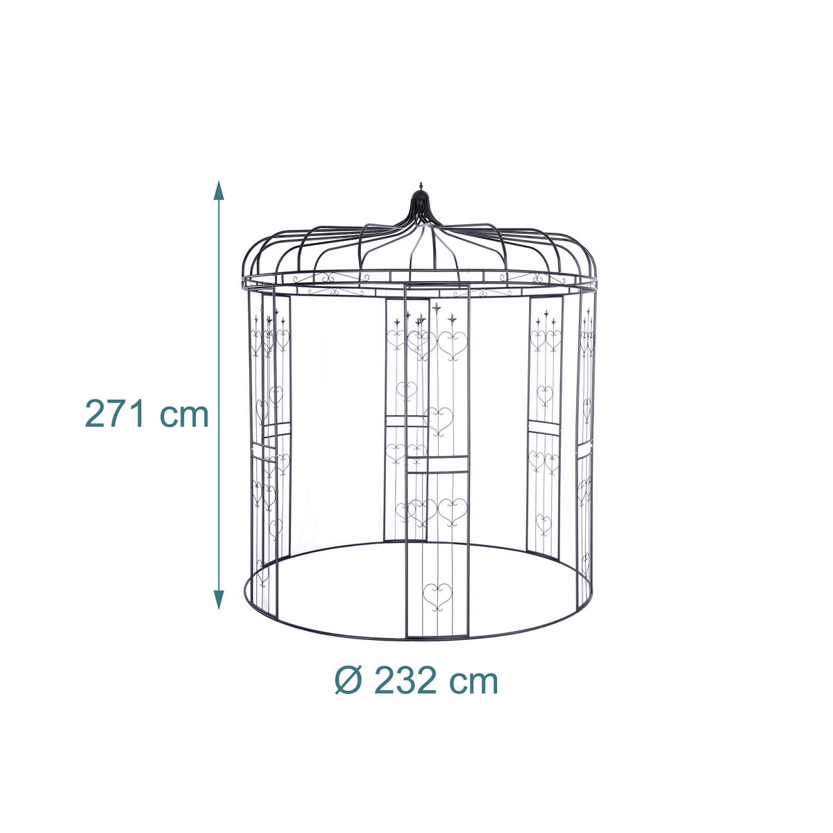 PAVILON růží - černá, kov (232/271/232cm) - Relaxdays