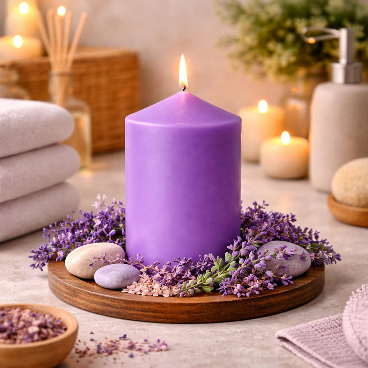 STUMPENKERZEN (2er Pack) Ø6cm x 10cm - Lila - Lila, Naturmaterialien (10cm) - HS Candle
