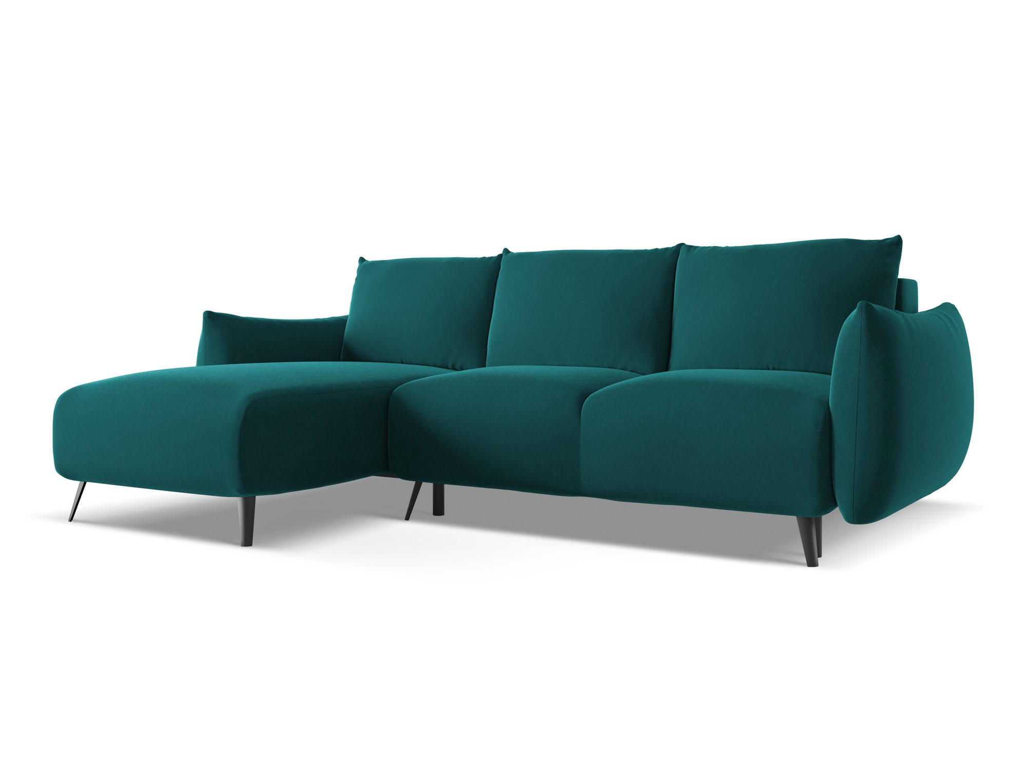 ECKSOFA mit Schlaffunktion Samt Stoff Blau - Blau/Petrol, Textil/Metall (162/242cm) - Makamii