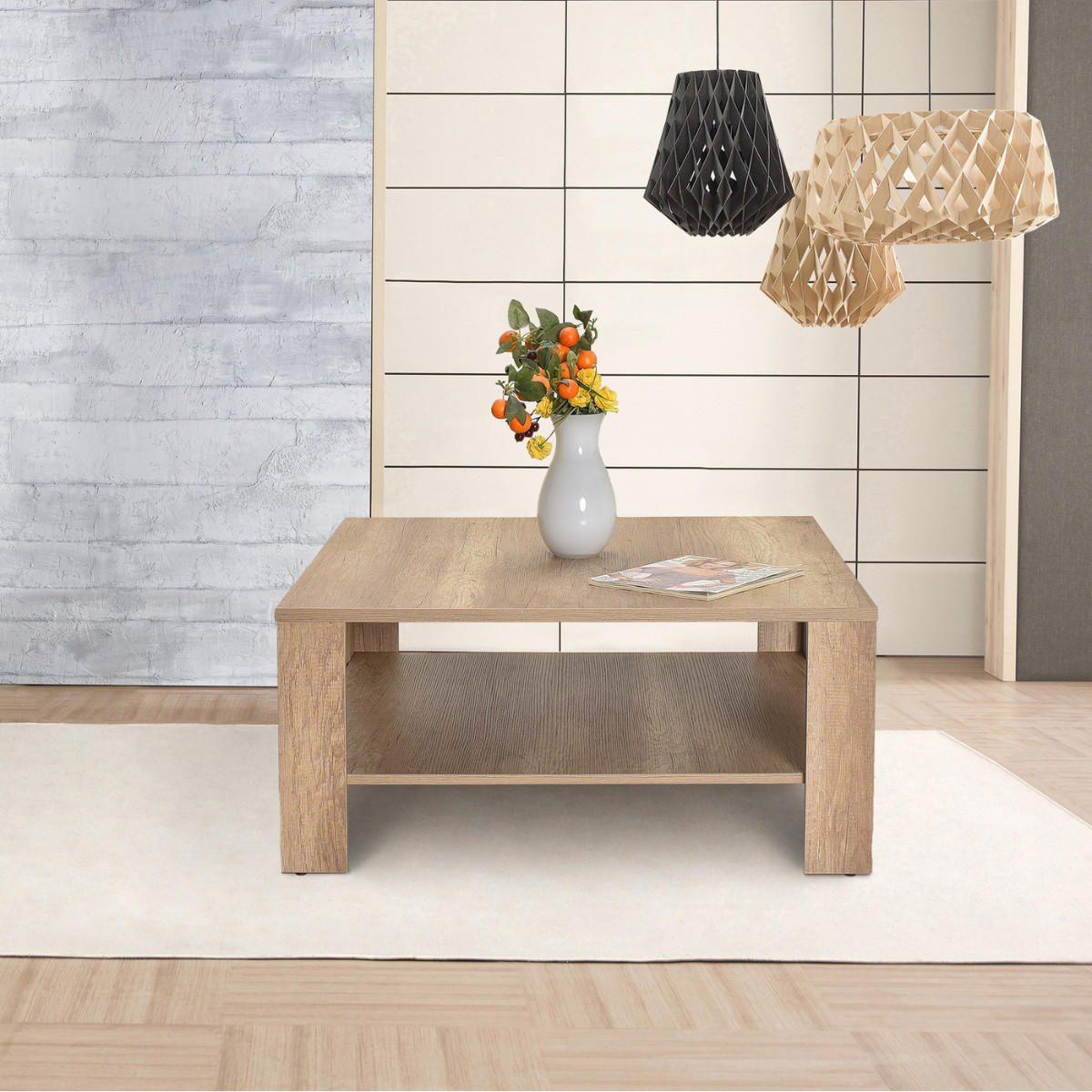 COUCHTISCH mit Ablagefach - lena 90/90/42 cm - Walnussfarben, Holzwerkstoff (90/90/42cm) - Calicosy