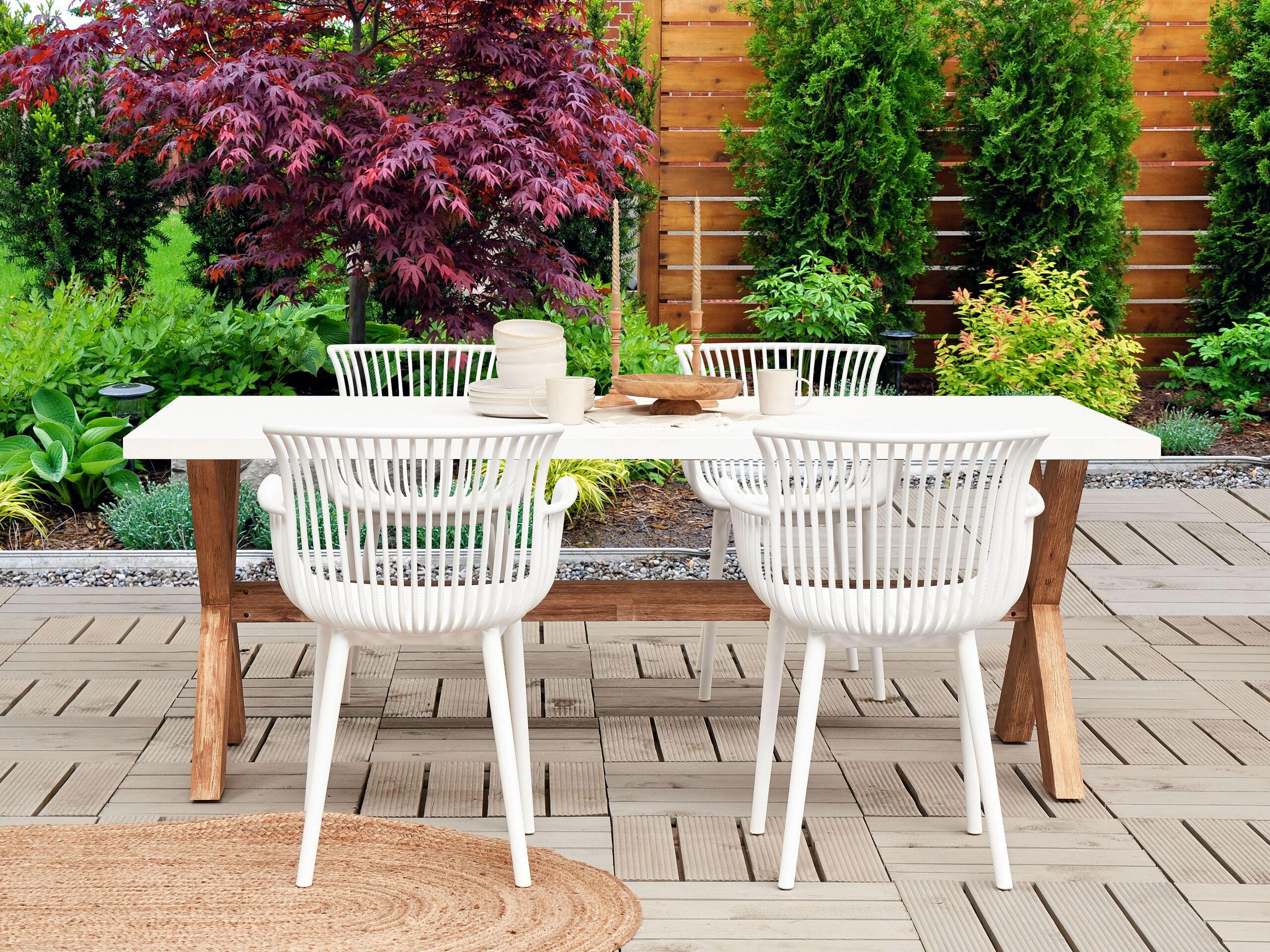 GARTENSTUHL 4er-Set Kunststoff weiß Pesaro - Weiß, Kunststoff (58/84/45cm) - Beliani