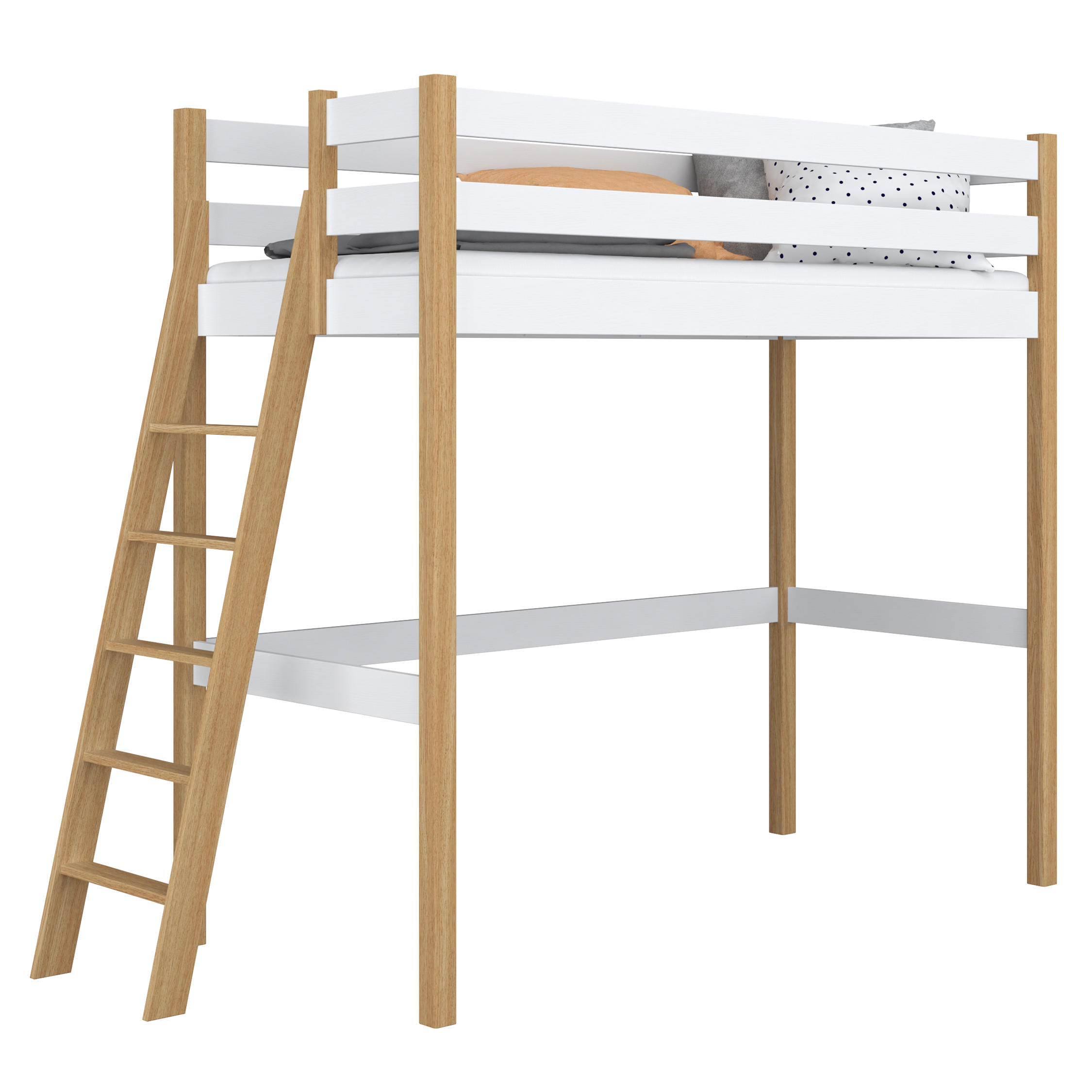 N-Wood Hochbett Eiche Artisan, Weiß 100x200 cm