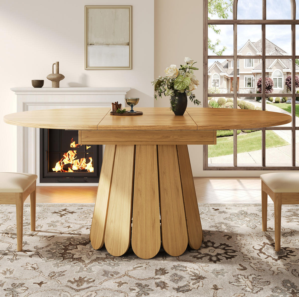 ESSTISCH 118(158)/118/76,8 cm Natur aus MDF ausziehbar - Naturfarben, Holzwerkstoff (158/118/76cm) - OKMYHOME