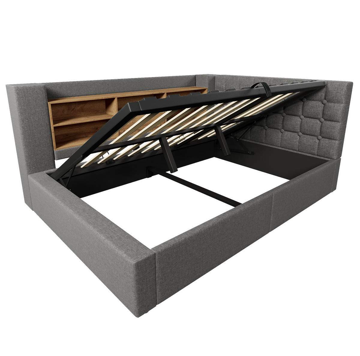 POLSTERBETT mit Stauraum 140x200 cm Leinen Grau - Grau, Metall (140/200cm) - Meubliv
