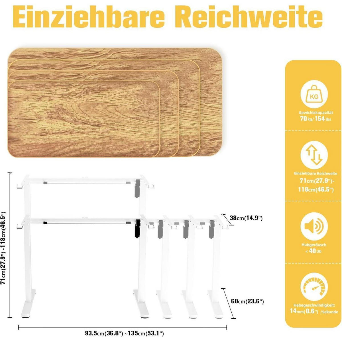 SCHREIBTISCHGESTELL elektrisch höhenverstellbar mit Memory-Funktion Weiß - Weiß, Metall (170/60/129cm)