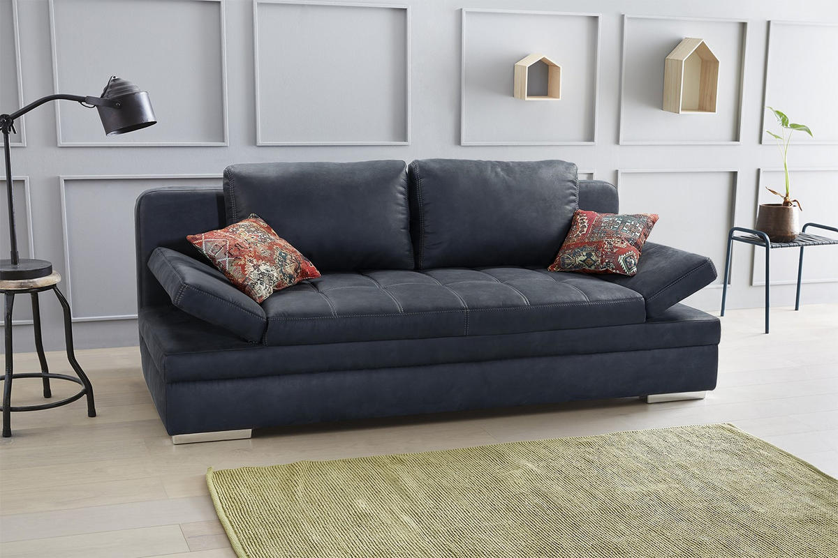 SCHLAFSOFA mit Bettkasten, Wellenfederung, Armlehnen verstellbar B200/T100/H84 cm, Liegefl.148x200 cm, Antikleder-Optik Mikrofaser Anthrazit / 15118 - Chromfarben/Anthrazit, Textil/Metall (200/84/100cm) - luma-home