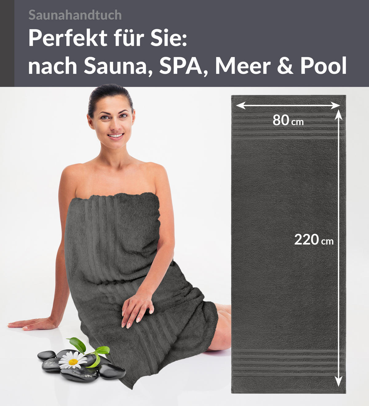 SAUNATUCH London Anthrazit Grau 80x220 cm - Anthrazit, Textil (80/220cm) - Lashuma