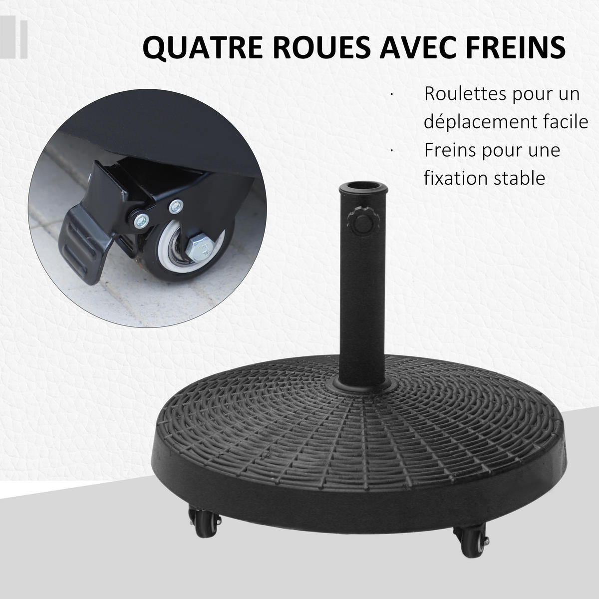 SONNENSCHIRMSTÄNDER Schwarz mit 4 Rollen Ø 52/41 cm - Schwarz, Metall (52/52cm) - PANGIVO