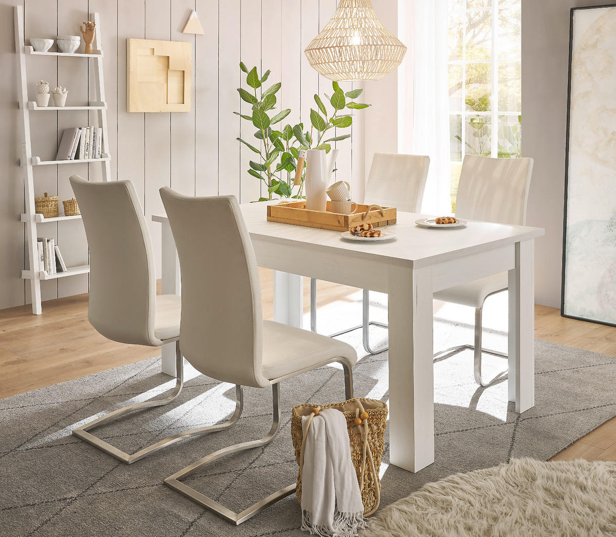 ESSTISCH weiß Pinie Landhaus, Tisch 160 x 90 cm - Weiß/Pinienfarben, Holzwerkstoff (160/90/76cm) - Furn.Design