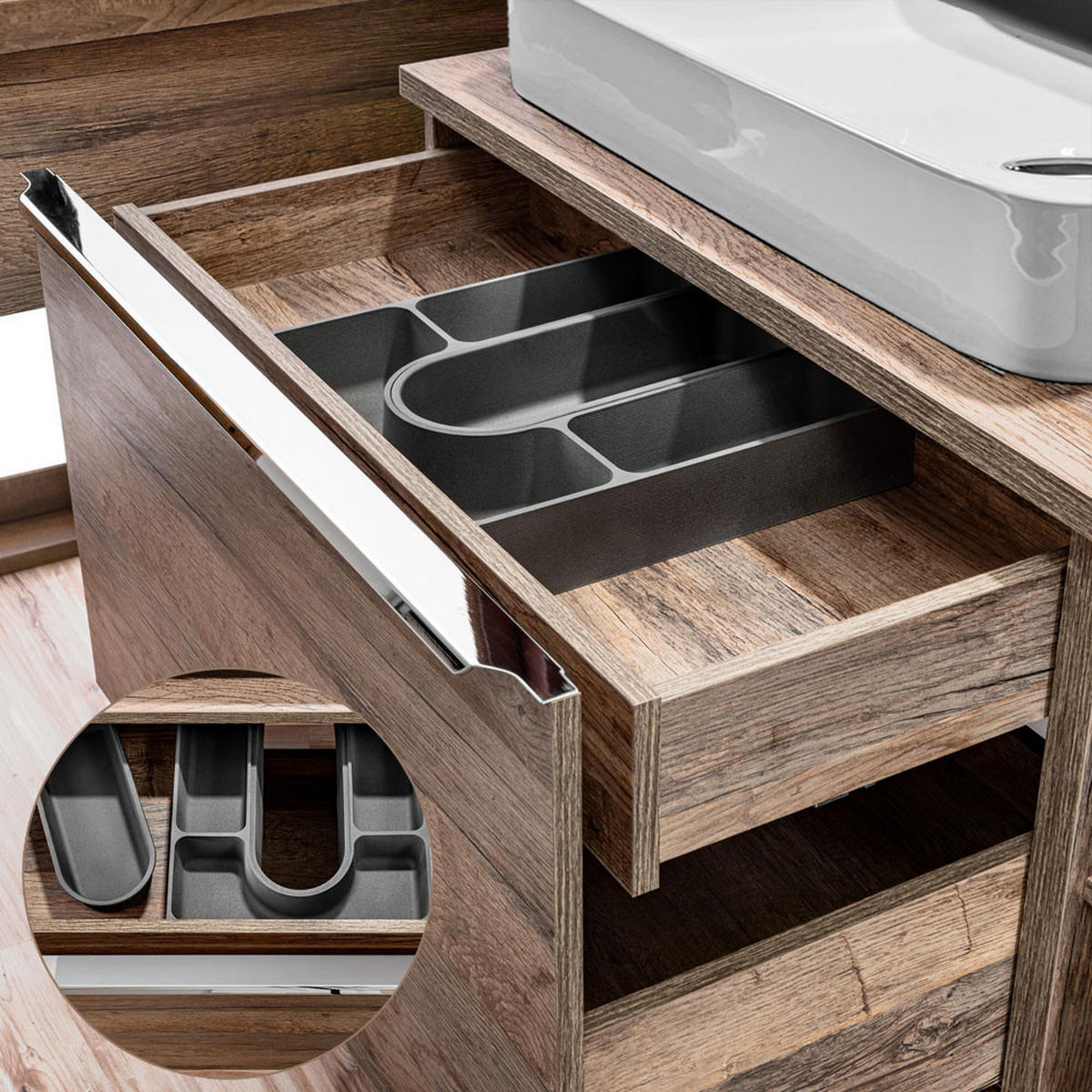 BADMÖBEL-SET 5-TLG. Puebla-56 - Braun, Holzwerkstoff (160/63/46cm) - Lomado