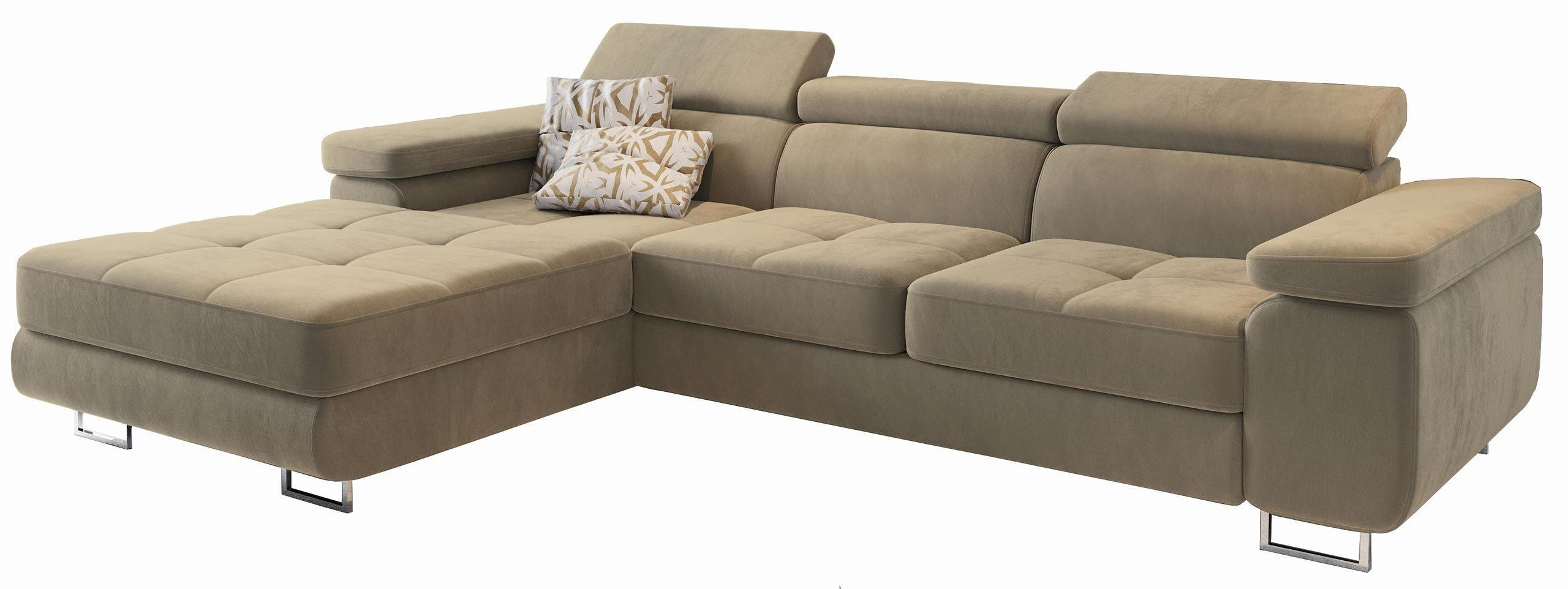 ECKSOFA ELMA L-S Creme Velours-Stoff mit Schlaffunktion - Creme, Holz (280/205cm) - MASSENO