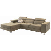 ECKSOFA ELMA L-S Creme Velours-Stoff mit Schlaffunktion - Creme, Holz (280/205cm) - MASSENO
