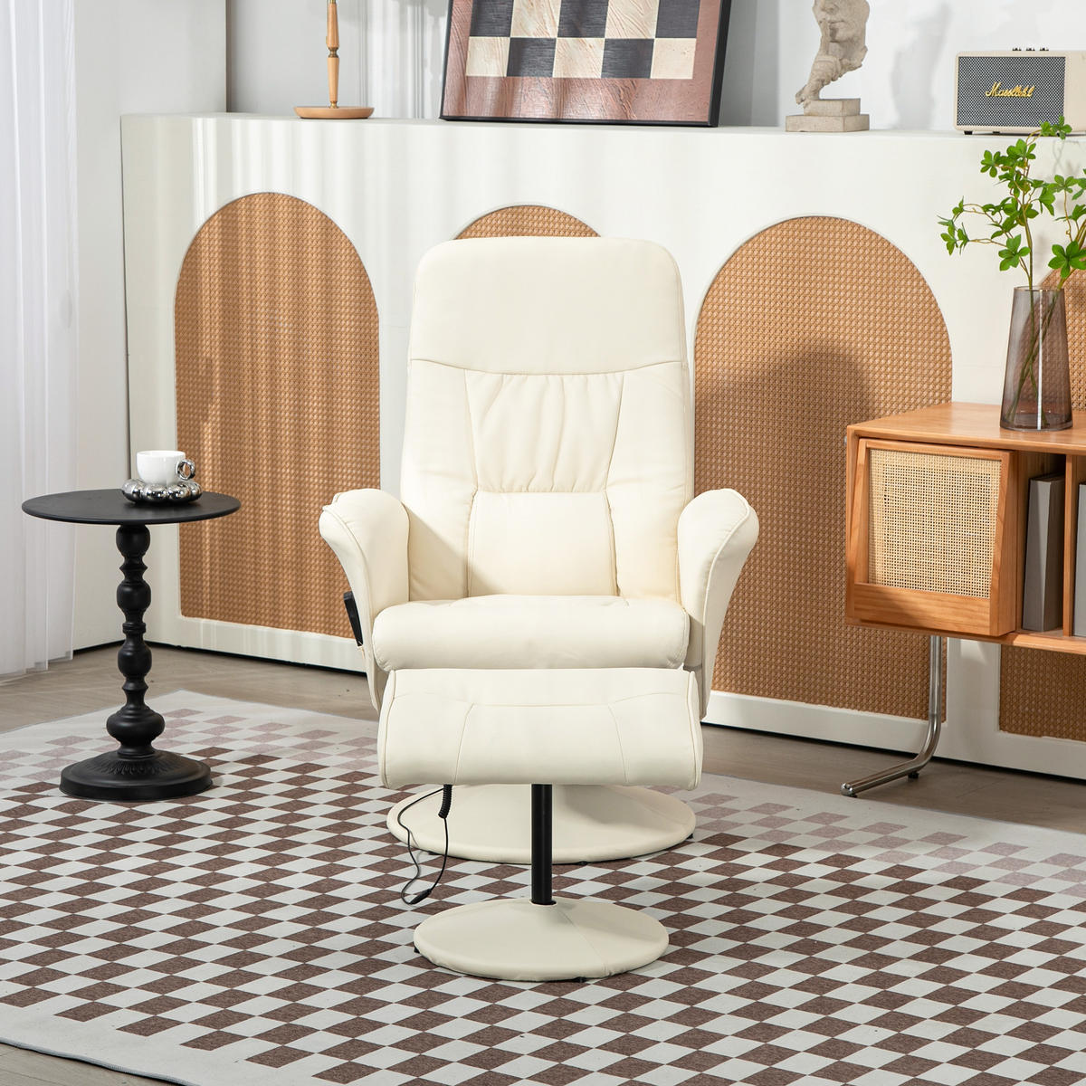 RELAXSESSEL mit Fußhocker, Fernbedienung, Kunstleder, Cremeweiß - Weiß, Metall (76/105/81cm) - HOMCOM