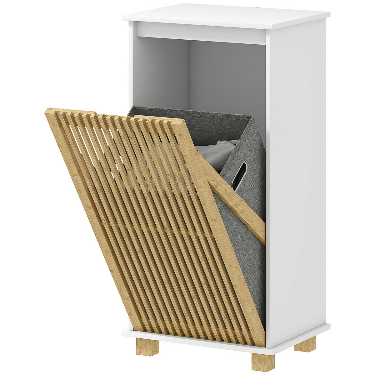 BADEZIMMERSCHRANK Weiß und Natur 40/30/80 cm mit Wäschesammler - Weiß, Holzwerkstoff (40/80/30cm) - PANGIVO