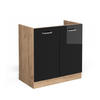 SPÜLENUNTERSCHRANK R-Line Schwarz Hochglanz 80 cm ohne AP - Honigeiche/Schwarz Hochglanz, Holzwerkstoff (80/81.6/46cm) - Vicco
