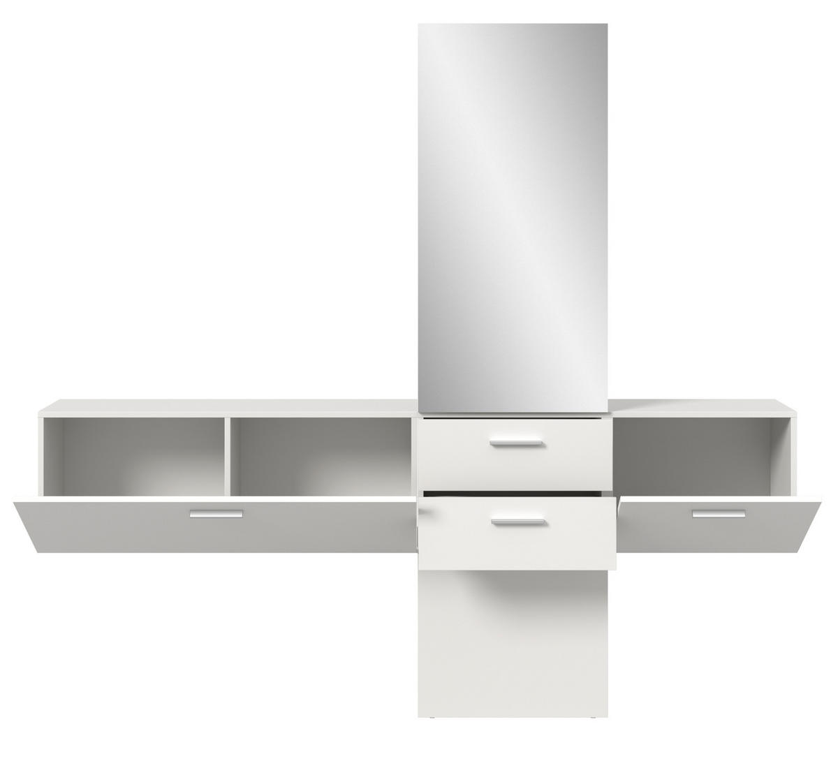 GARDEROBE Set 3-teilig weiß 208 cm, Komplettset mit Spiegel - Silberfarben/Weiß, Glas/Holzwerkstoff (208/190/36cm) - Inn.Furn