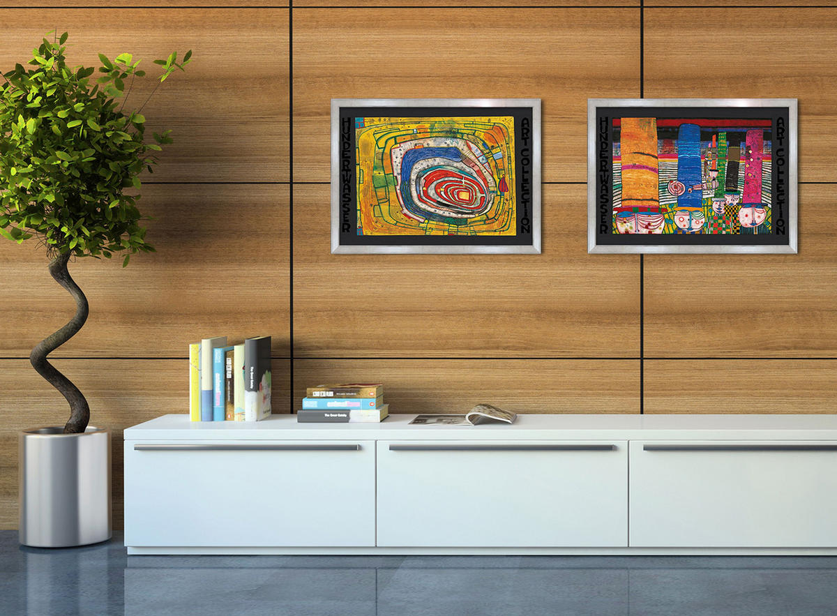 BILD gerahmt 72x53 cm Friedensreich Hundertwasser „Hüte tragen“ - Gelb, Holz (72/53cm) - artissimo