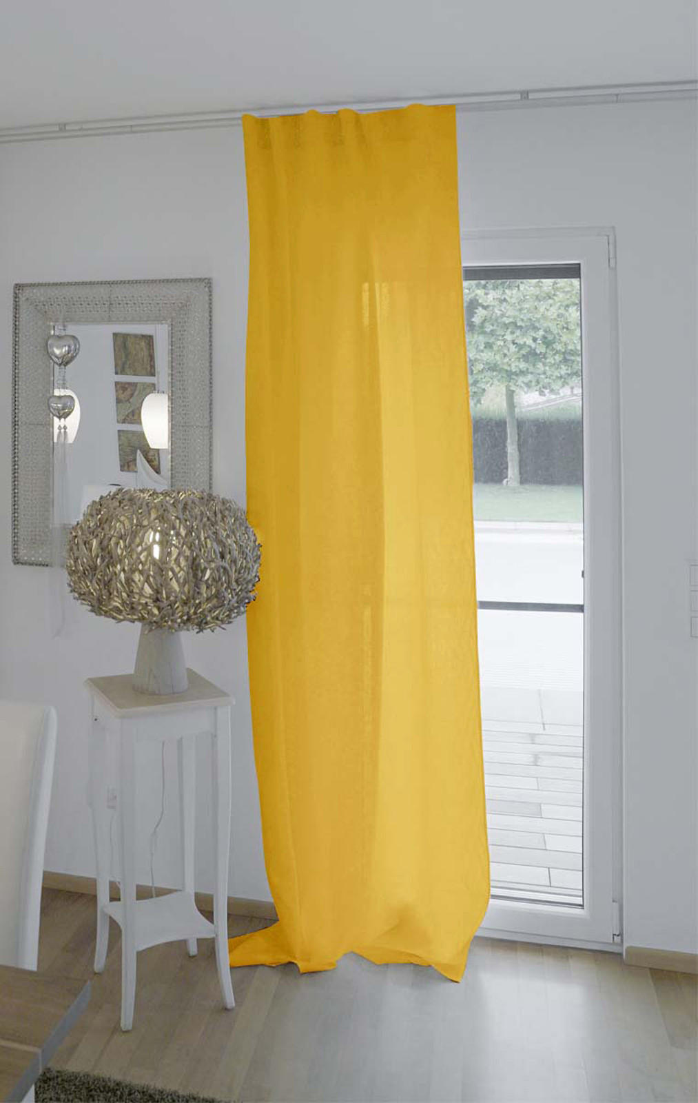 SCHLAUFENVORHANG reines Leinen mit verdeckten Schlaufen zitronen-gelb 135/245 cm - Gelb, Naturmaterialien (135/255cm) - beties Heimtextil