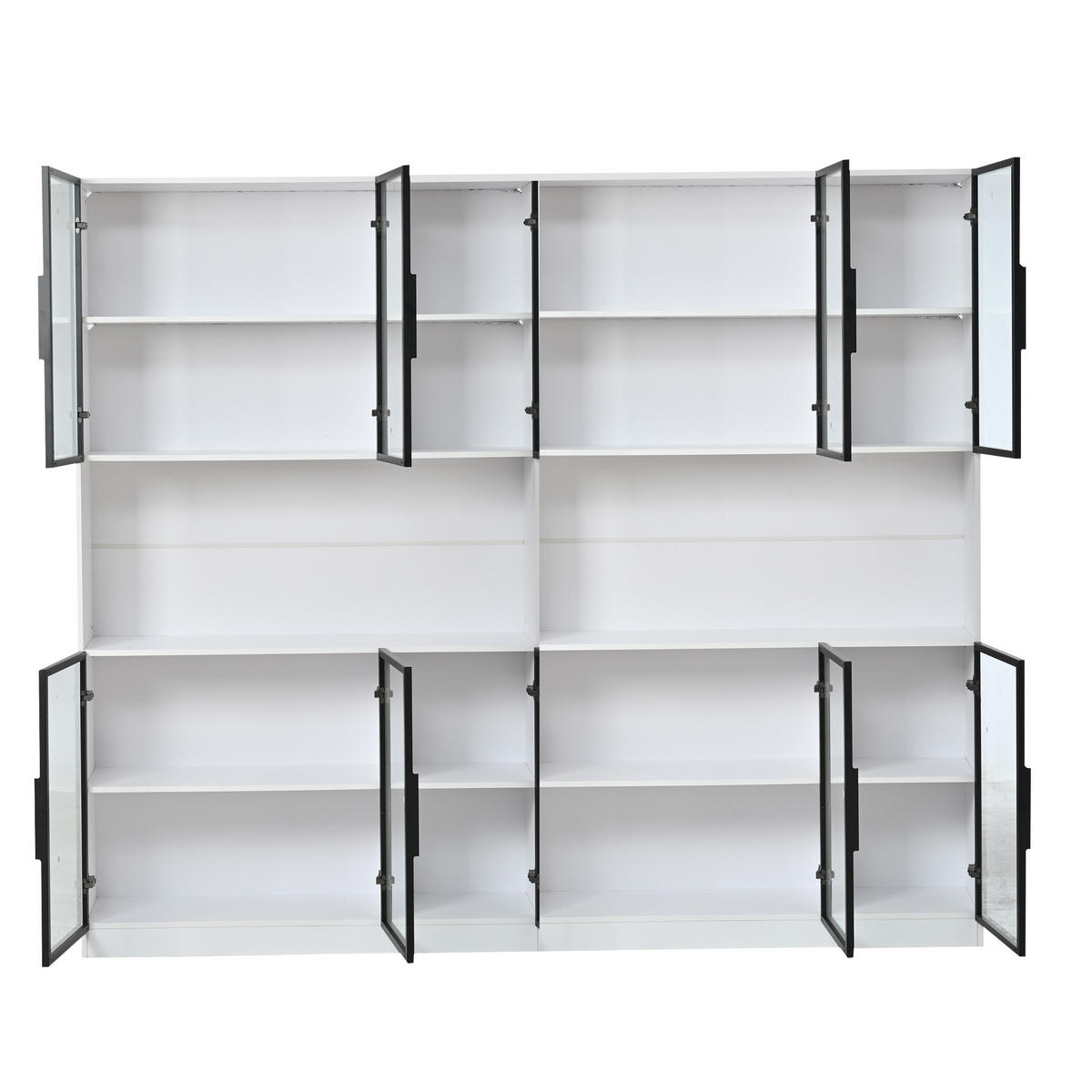 VITRINE 240/34/200 cm weiß aus MDF und Glas mit LED und 12 Türen - Weiß, Holzwerkstoff (240/200/34cm) - OKWISH