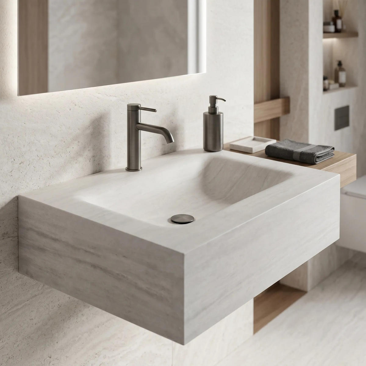 WANDWASCHBECKEN Rea Apollo Muralto Roma 70 - Grau, Keramik (50/20/70cm) - REA