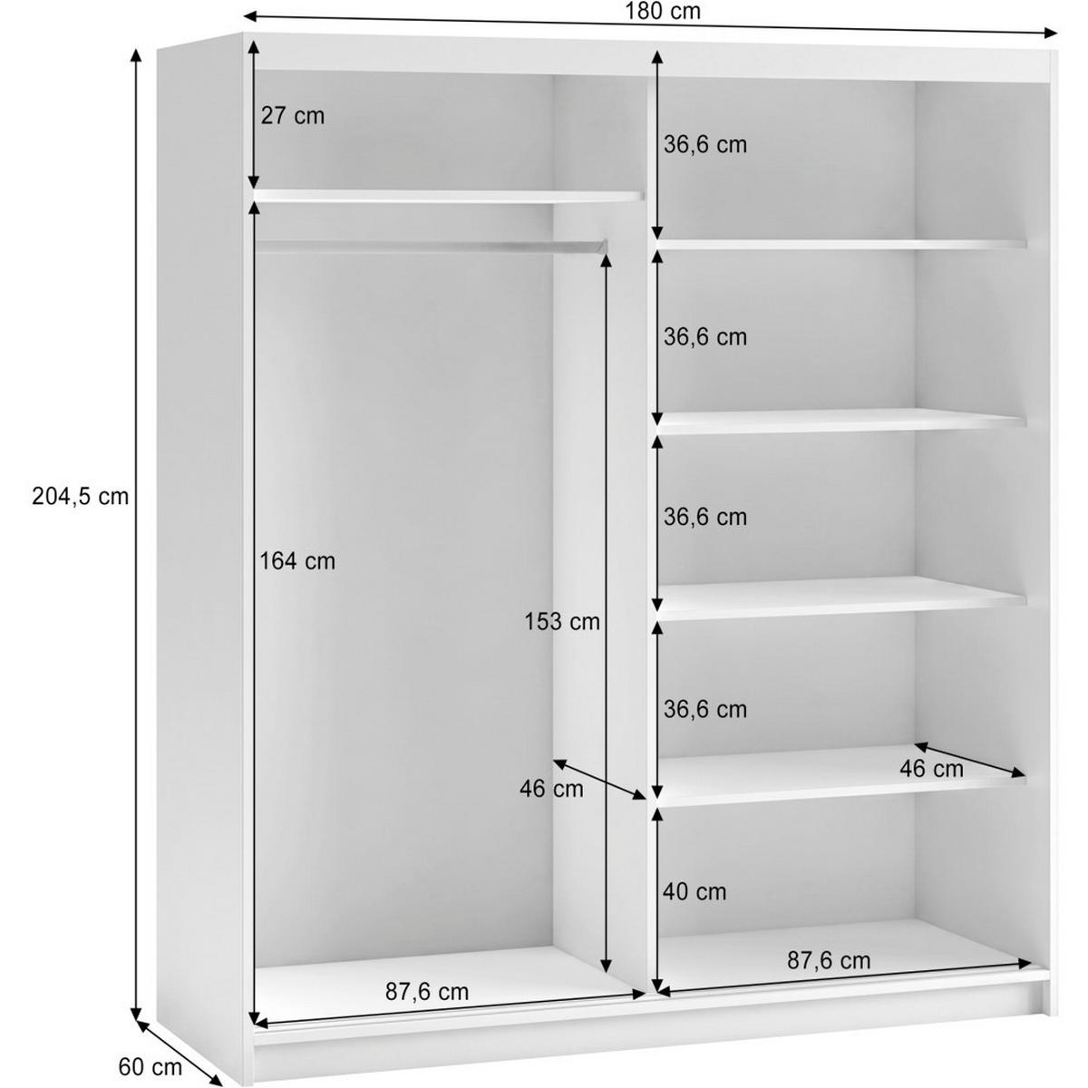 SCHWEBETÜRENSCHRANK Hela 180/205/60 2-türig schwarz mit Schubkasteneinsatze - Schwarz, Holzwerkstoff (180/205/60cm) - Beautysofa