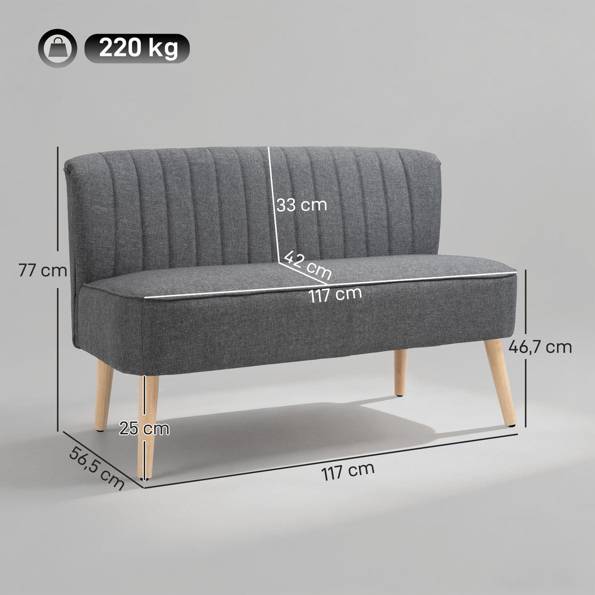 2-SITZER Sofa Grau 117.0/56.5/77.0 cm - Grau, Textil (56.5/77/117cm)